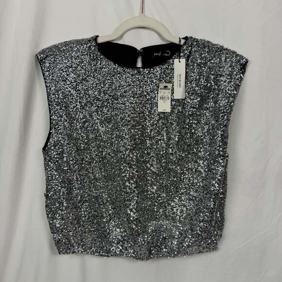 Express Tops - Express Silver Sequin Sleeveless Keyhole Back Top Size M NWT
